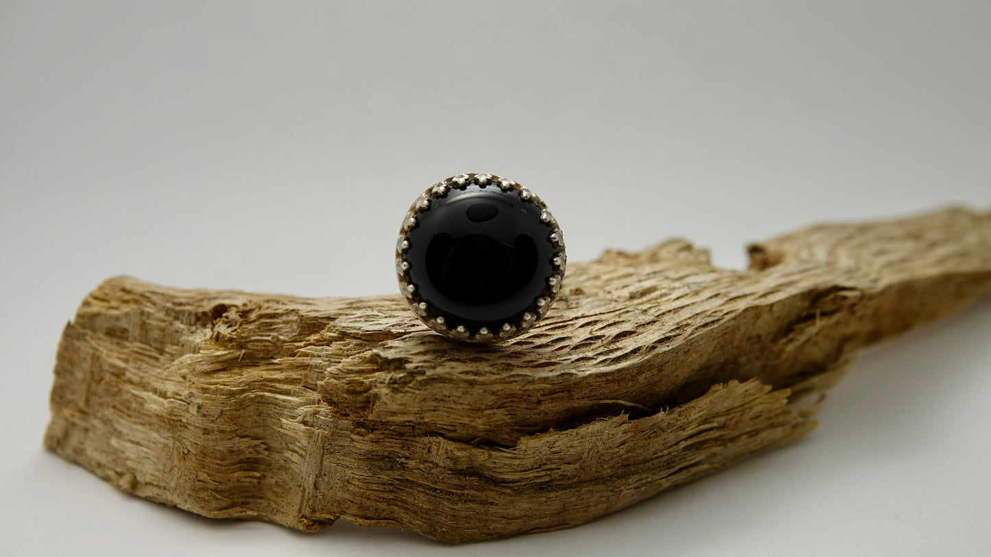 Black Agate Ring - Round - Size 4.25