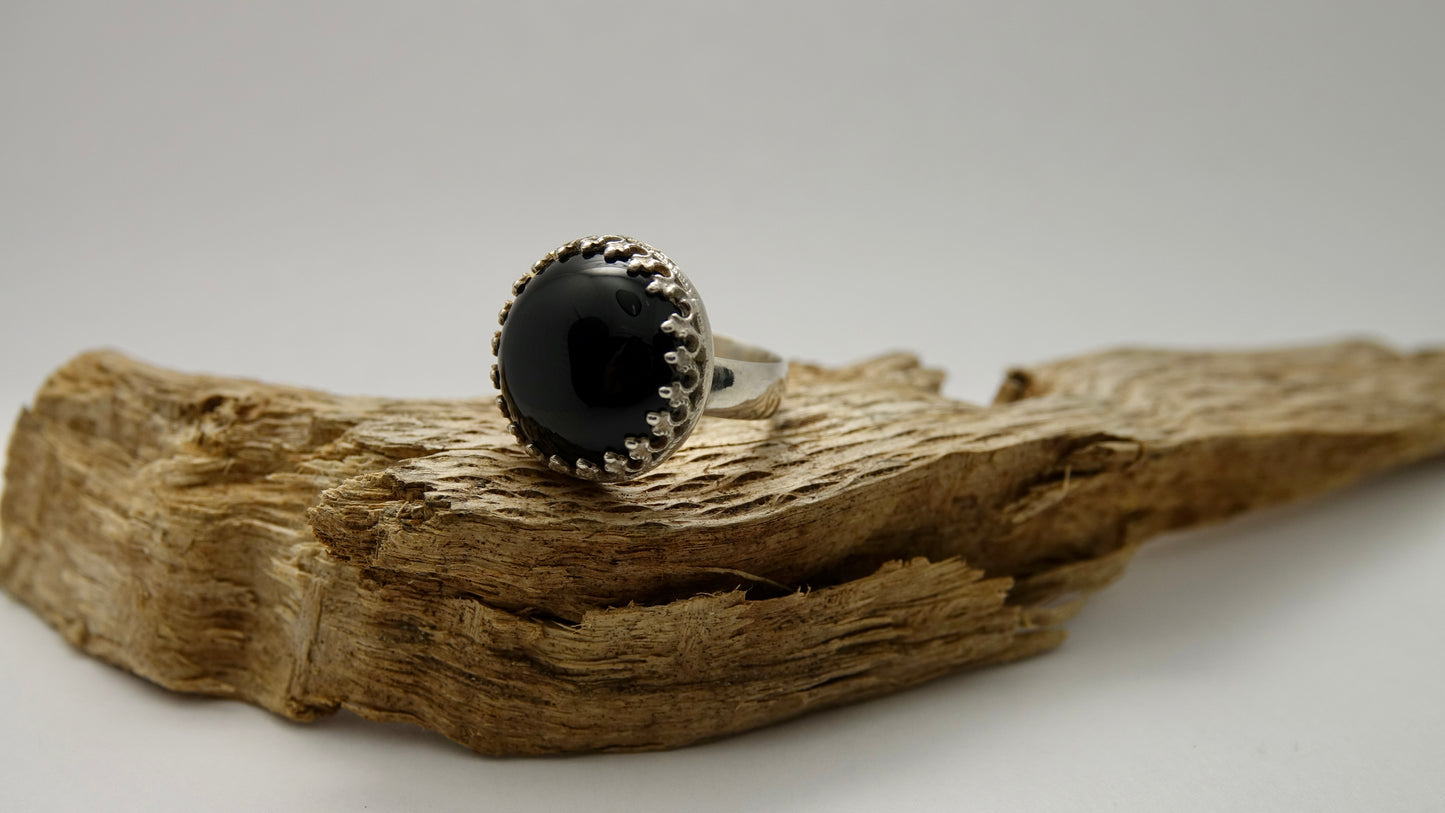 Black Agate Ring - Round - Size 4.25