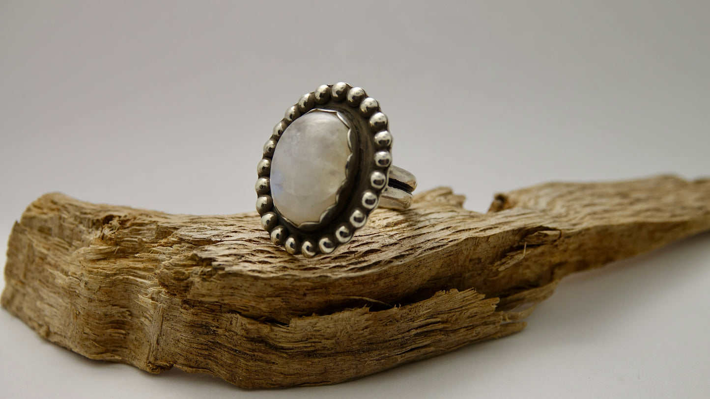 Rainbow Moonstone Ring - Oval - Size 5