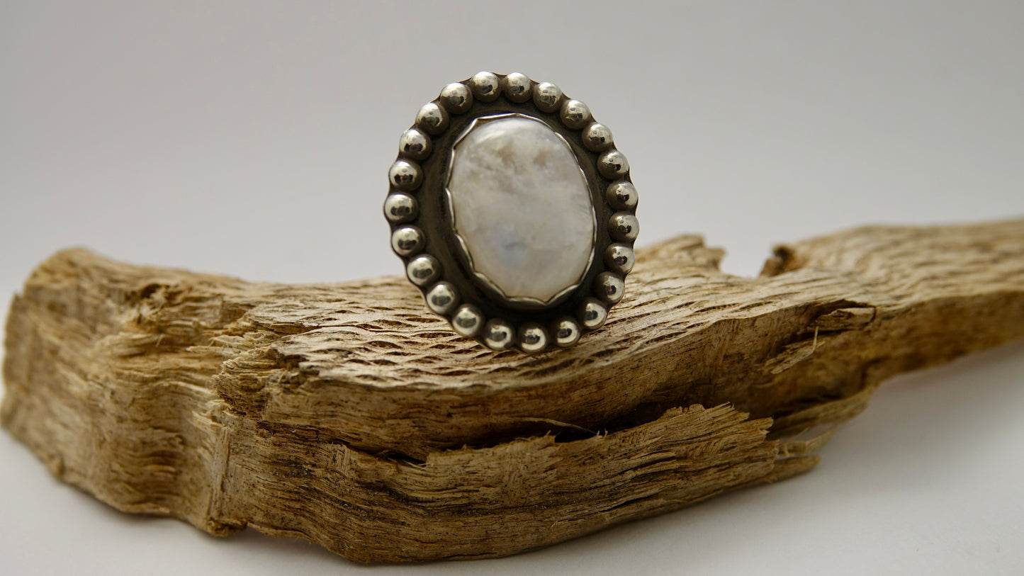 Rainbow Moonstone Ring - Oval - Size 5