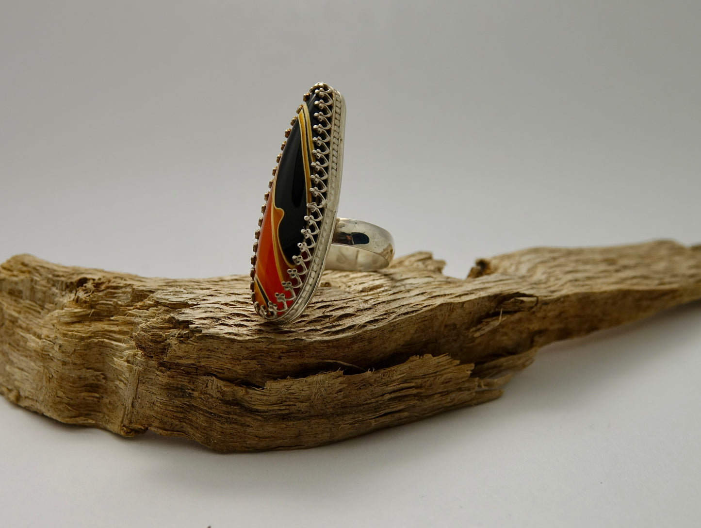 Flame Teardrop Resin Stone Ring - Size 5