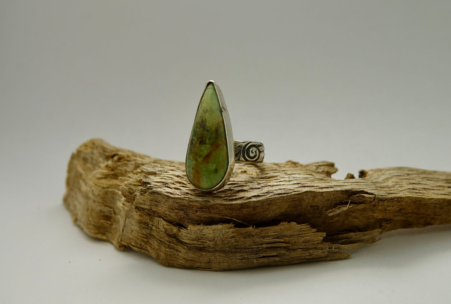 Chrysocolla Thin Teardrop Ring - Size 5.5