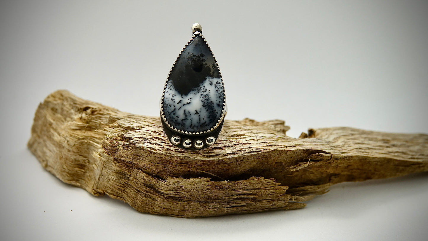 Dendritic Agate Ring - Teardrop - Size 6.25