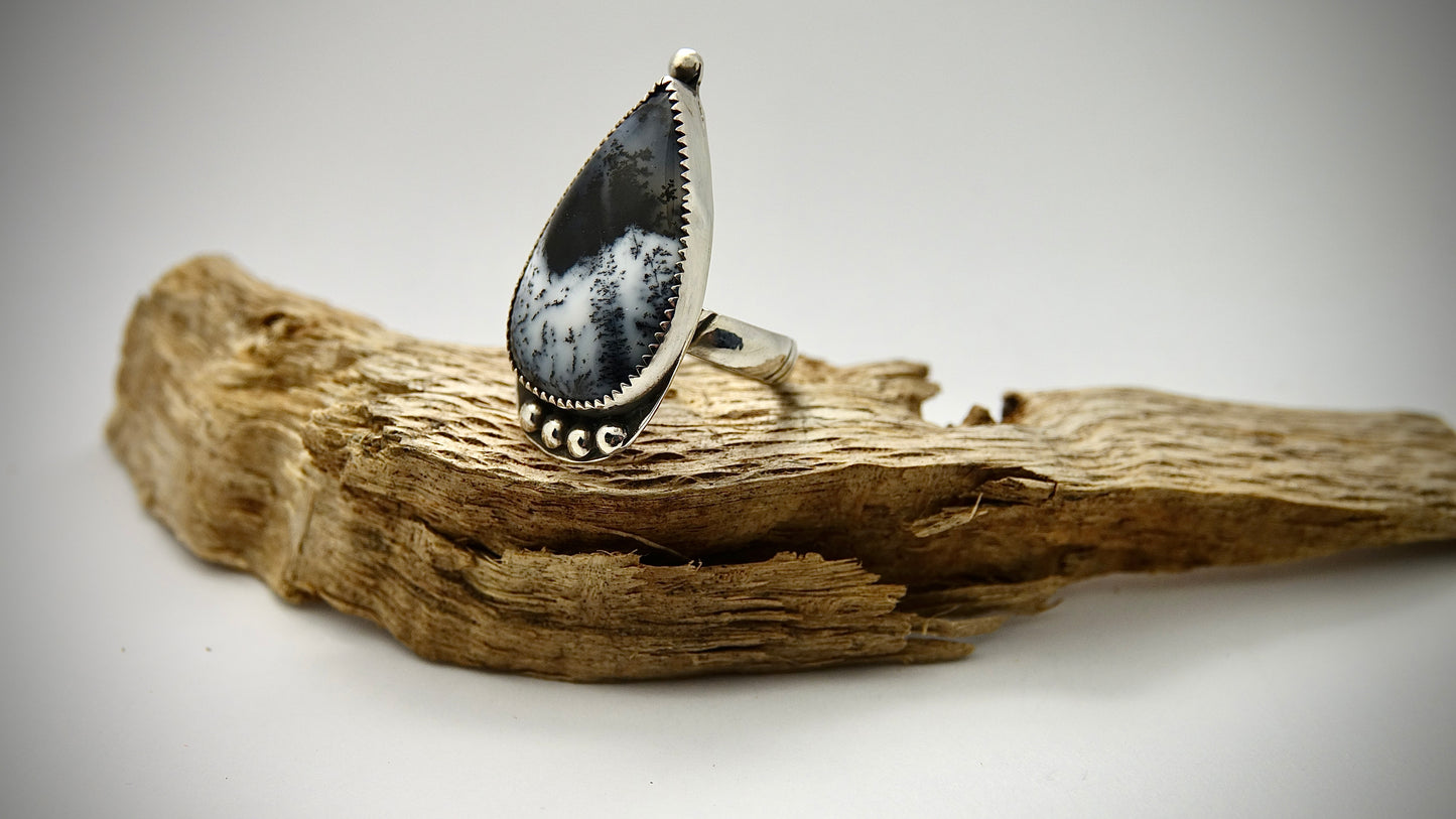 Dendritic Agate Ring - Teardrop - Size 6.25