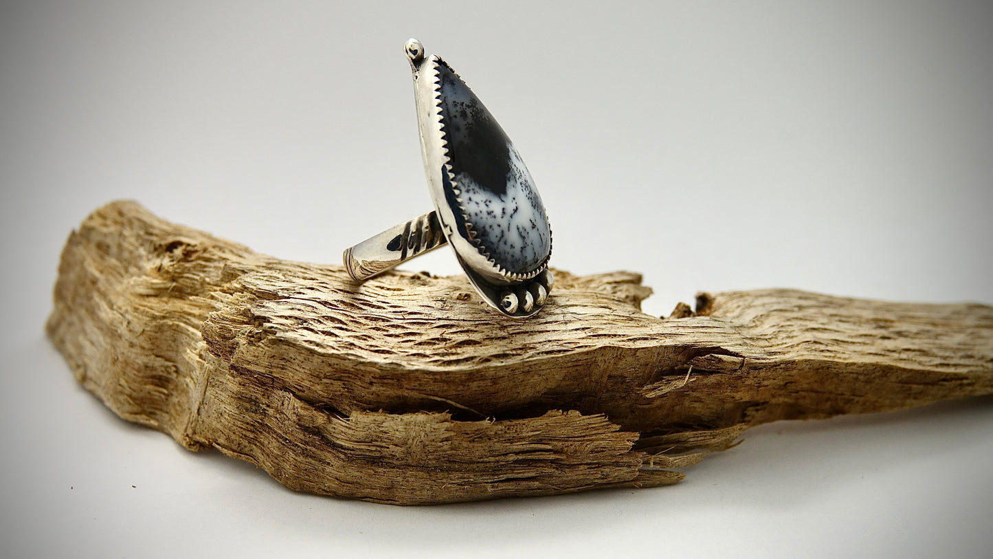 Dendritic Agate Ring - Teardrop - Size 6.25