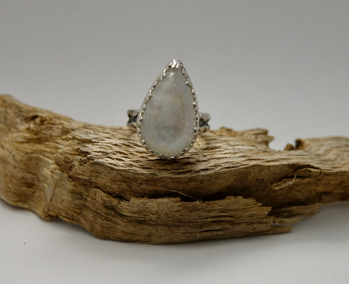 Rainbow Moonstone Ring - Teardrop - Size 6.75