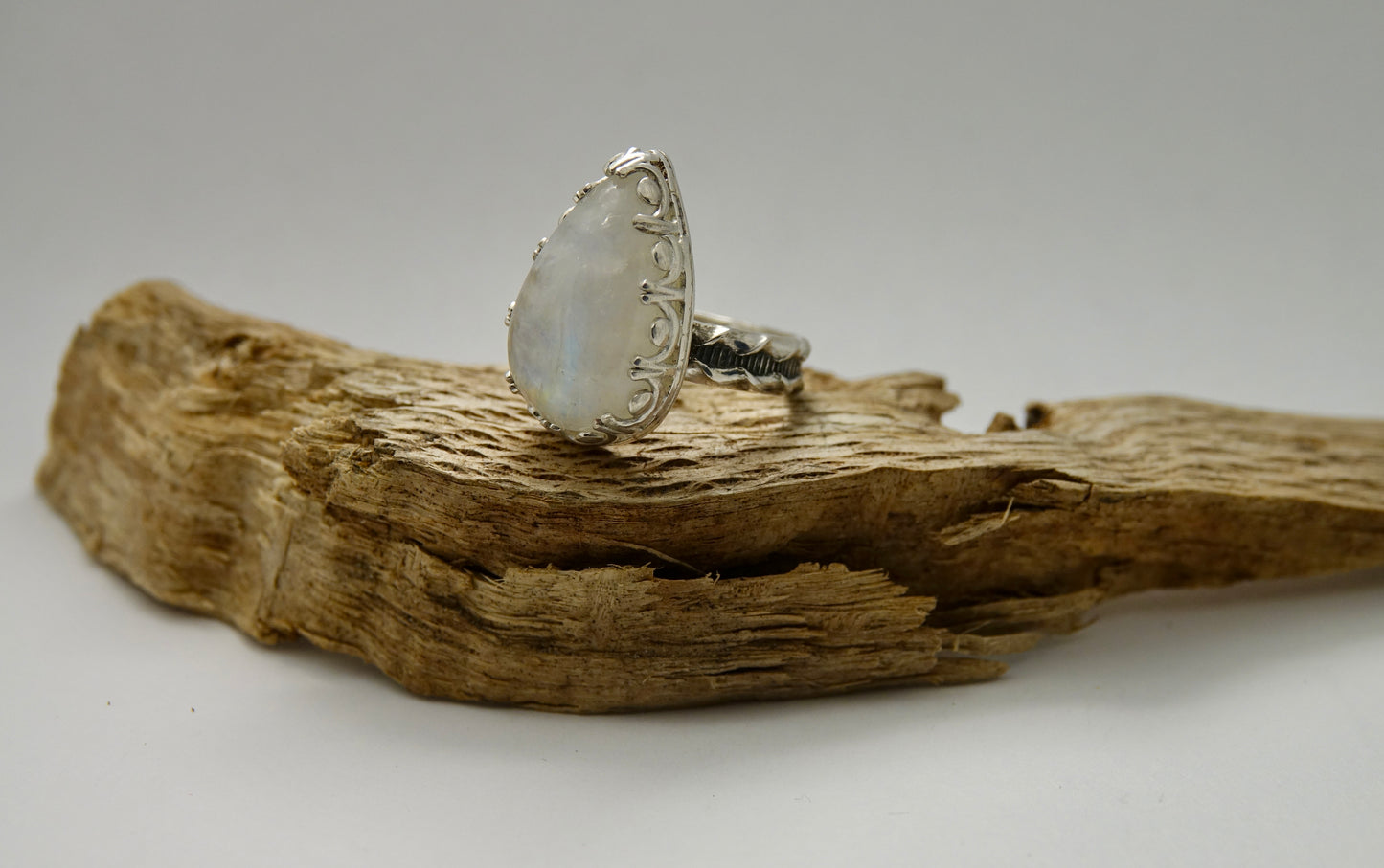 Rainbow Moonstone Ring - Teardrop - Size 6.75