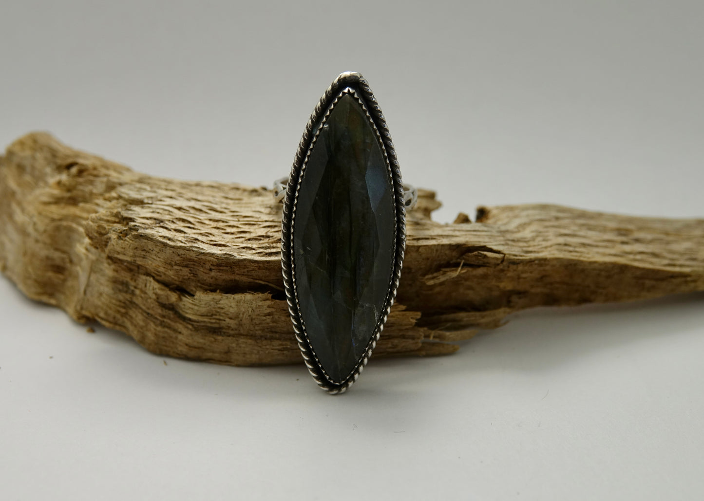 Faceted Labradorite Ring - Diamond - Size 9.25