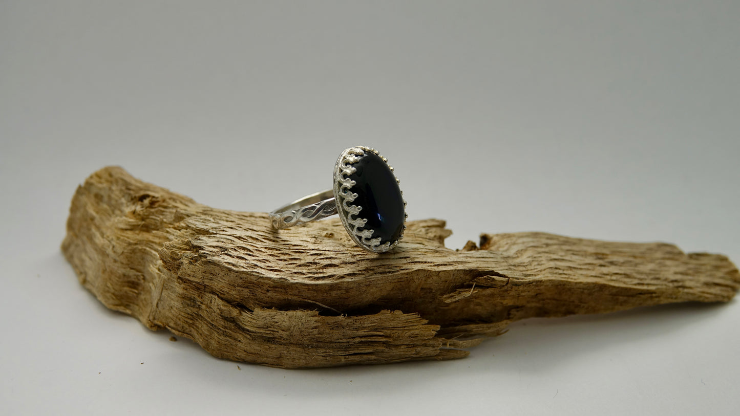 Black Agate Ring - Oval - Size 8.5