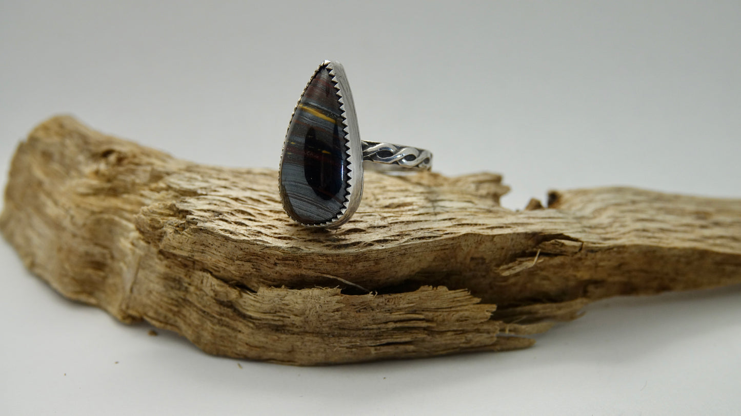 Red Tiger Iron Ring - Teardrop - Size 9