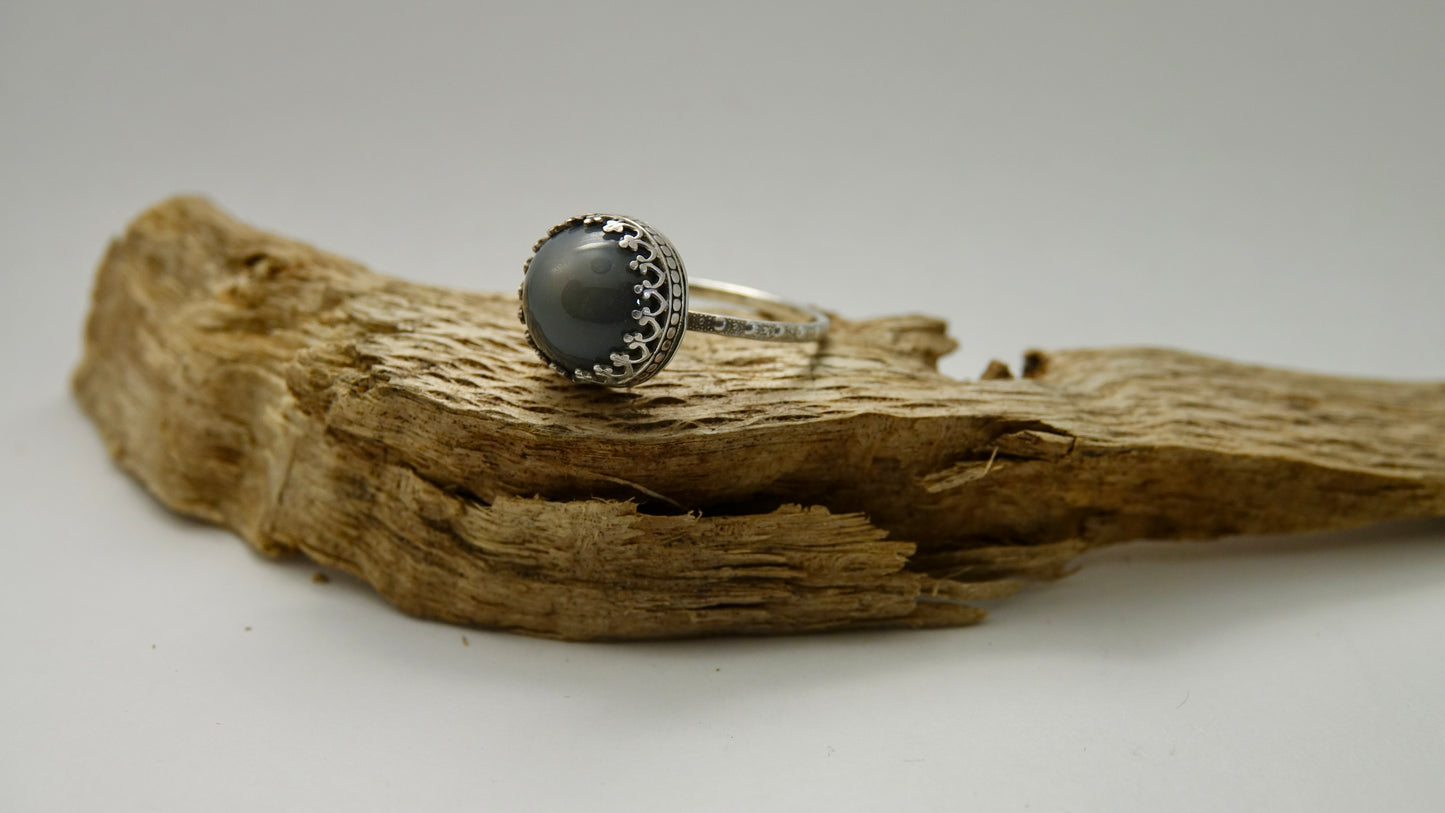 Grey Moonstone Ring - Round - Size 9.25