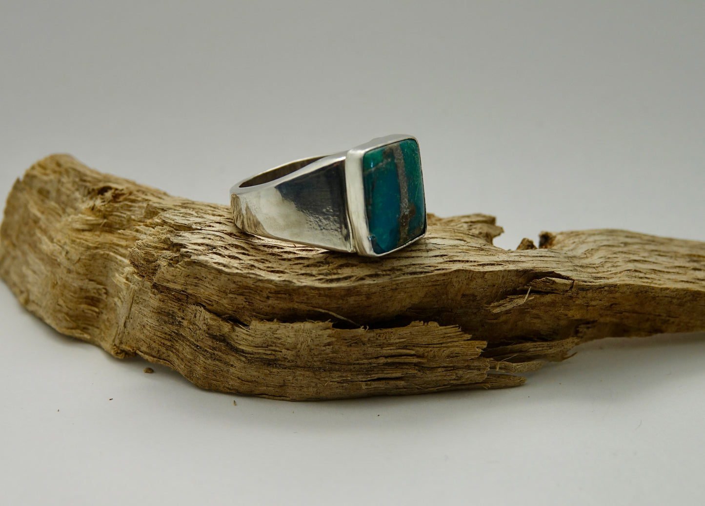 Chrysocolla With Stripe Ring - Square - Size 9.5