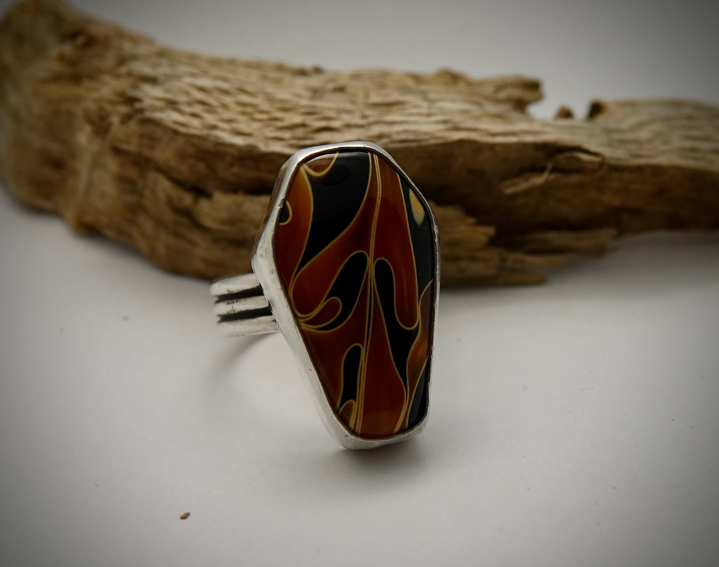 Flame Coffin Resin Stone Ring - Size 12.5
