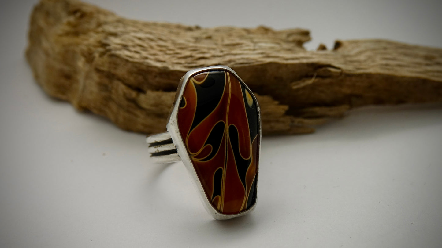 Flame Coffin Resin Stone Ring - Size 12.5
