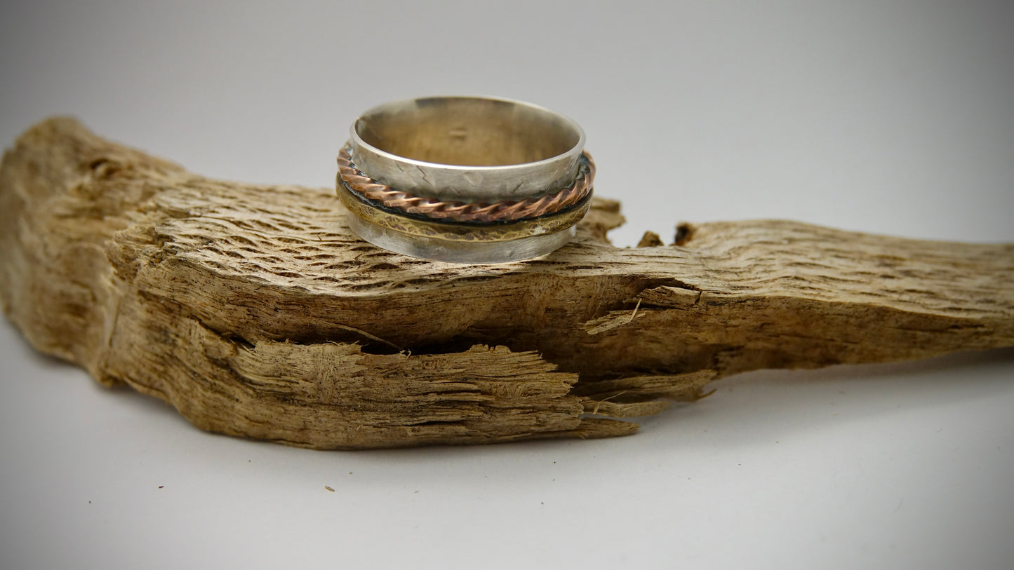 Silver Spinner Wide Band Ring - Size 12.25