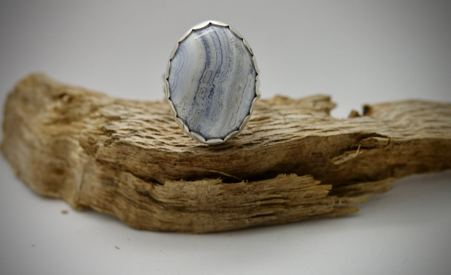 Blue Lace Agate Ring - Oval - Size 7