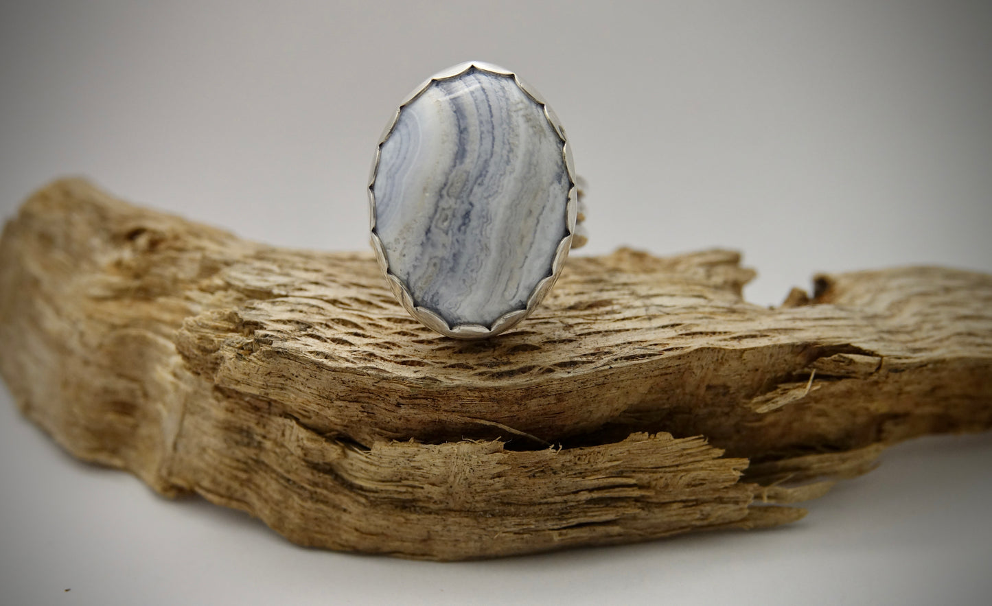 Blue Lace Agate Ring - Oval - Size 7