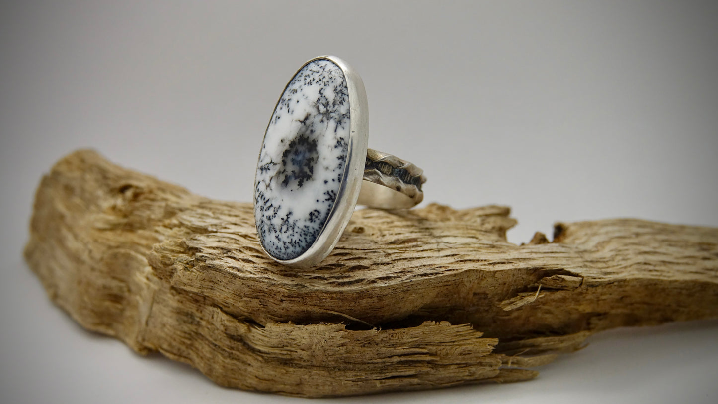 Dendritic Agate Ring - Oval - Size 7