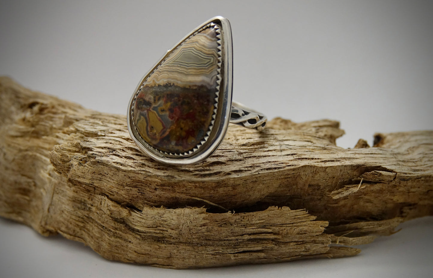 Crazy Lace Agate Ring - Teardrop - Size 7.25
