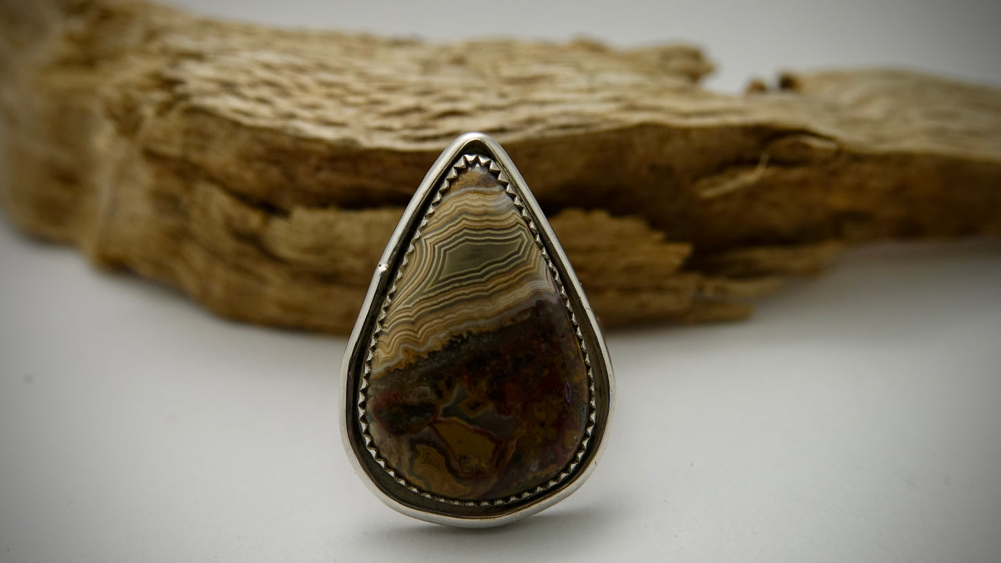 Crazy Lace Agate Ring - Teardrop - Size 7.25