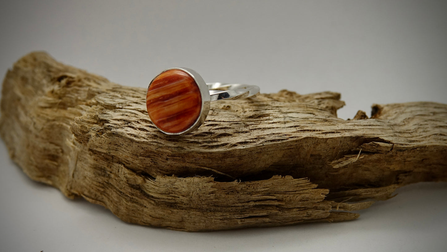 Orange Spiny Oyster Shell Ring - Round - Size 7