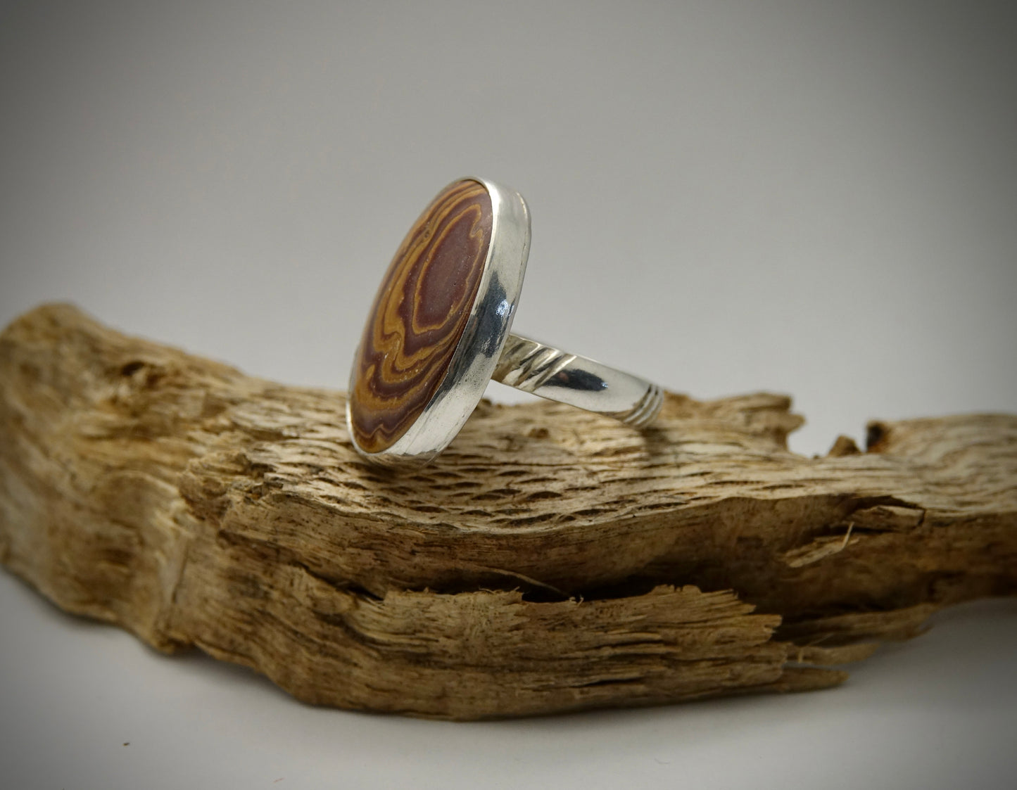 Rainbow Hickoryite Ring - Oval - Size 7.5