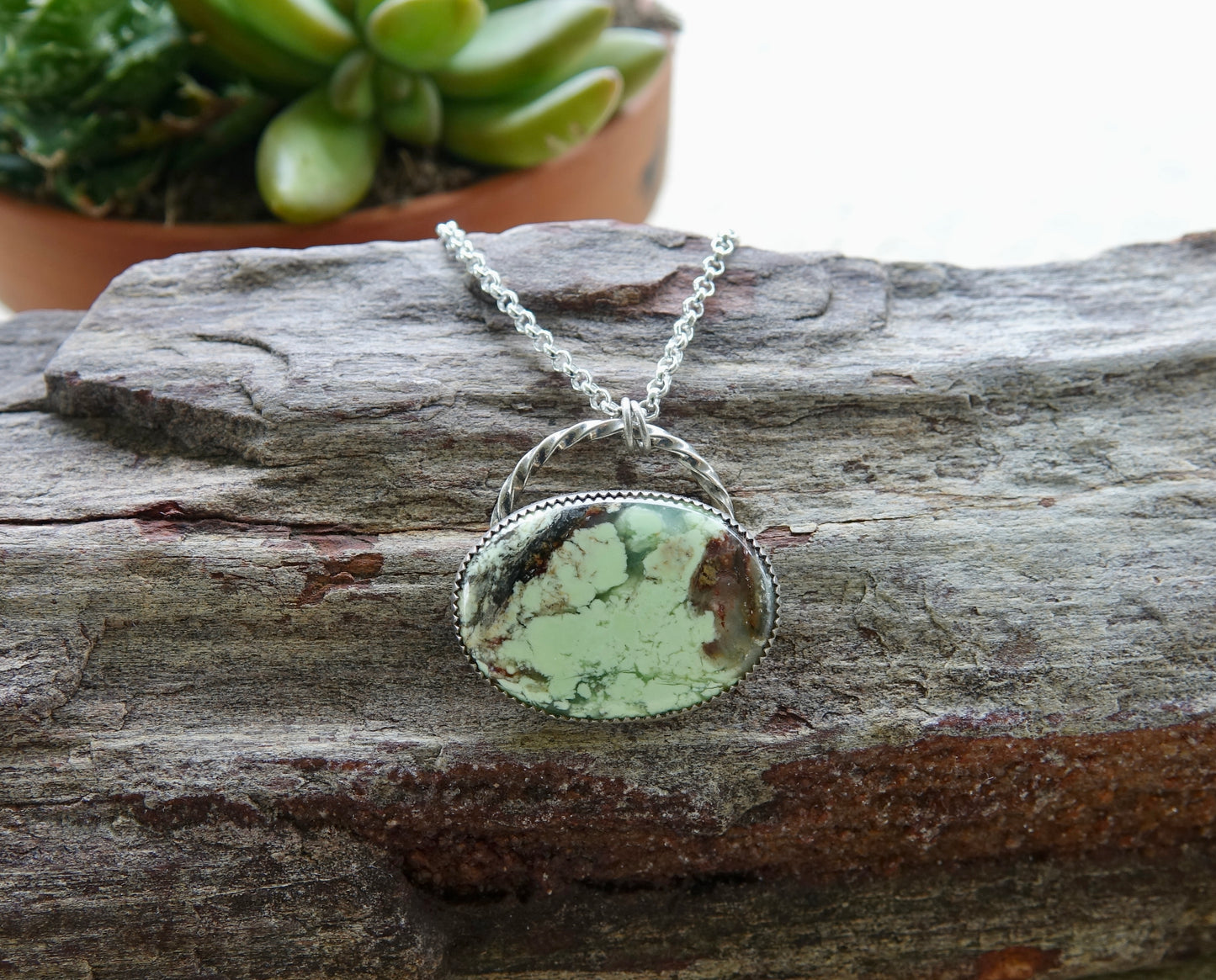 Lemon Chrysoprase Necklace - Sideways Oval