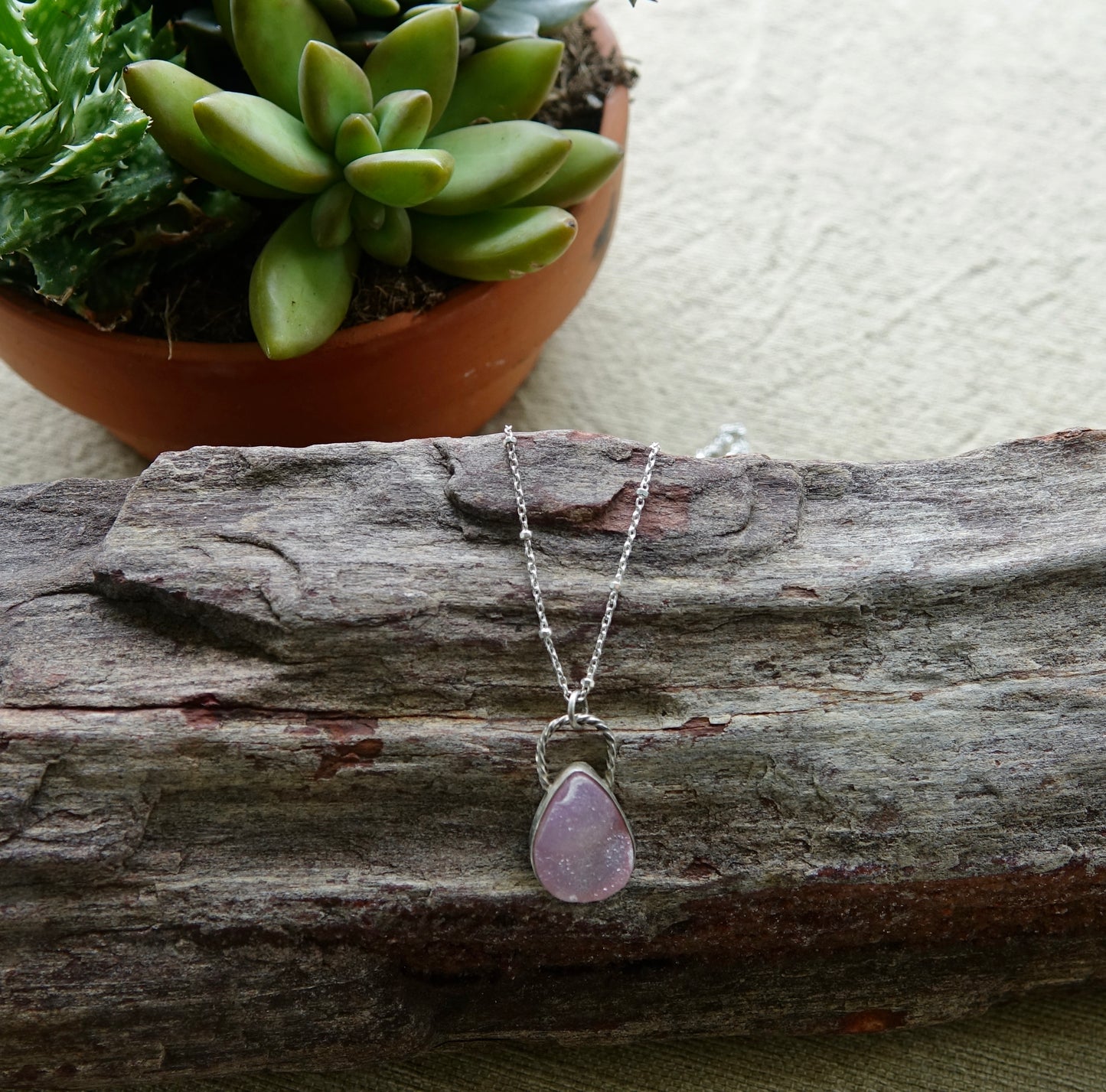 Light Pink Druzy Necklace - Teardrop