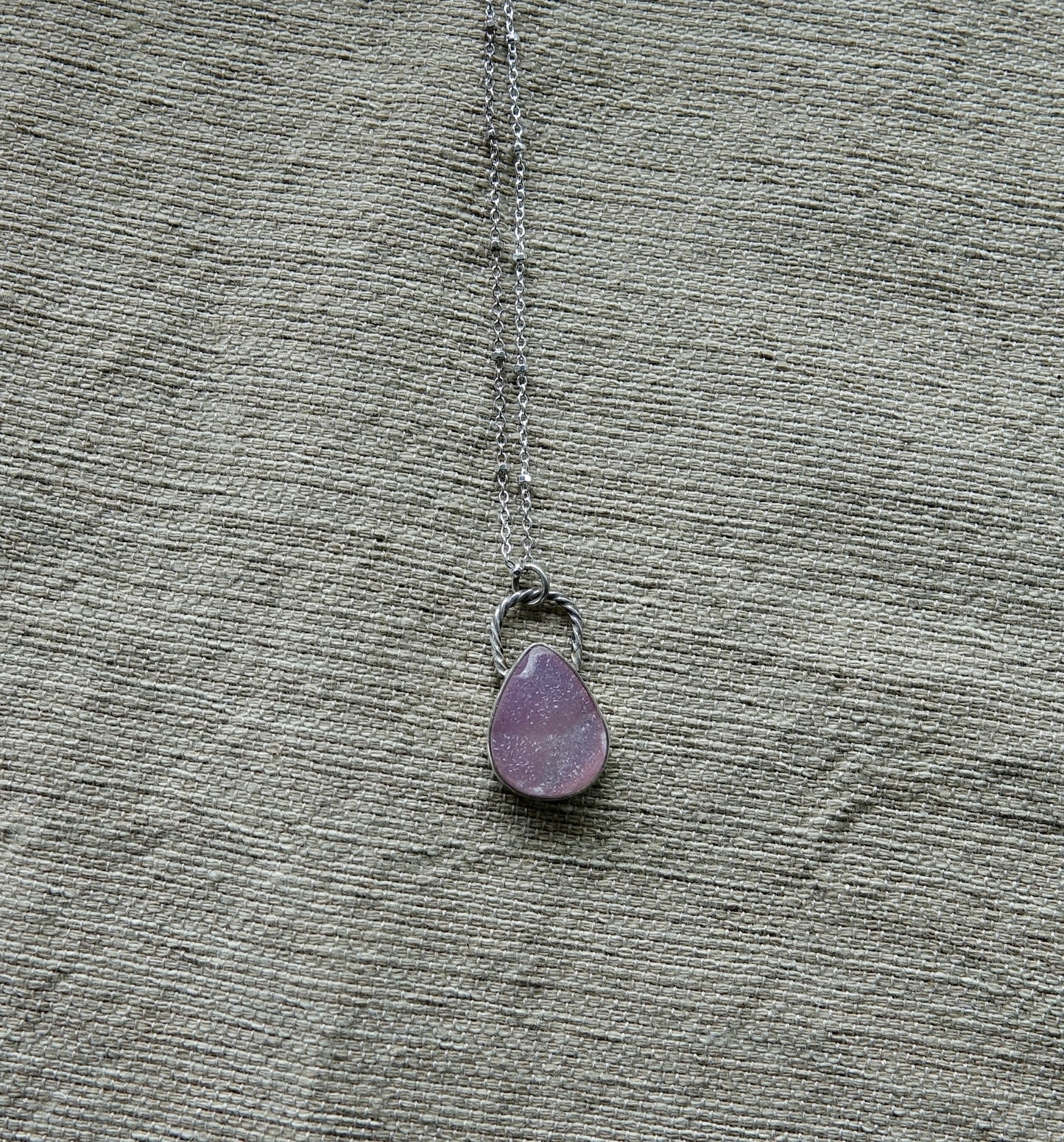 Light Pink Druzy Necklace - Teardrop