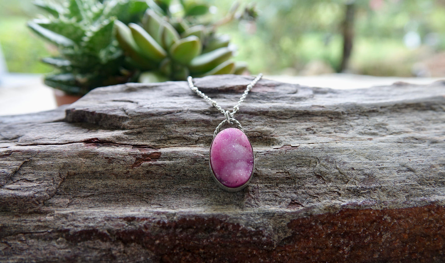 Large Dark Pink Druzy Necklace - Oval