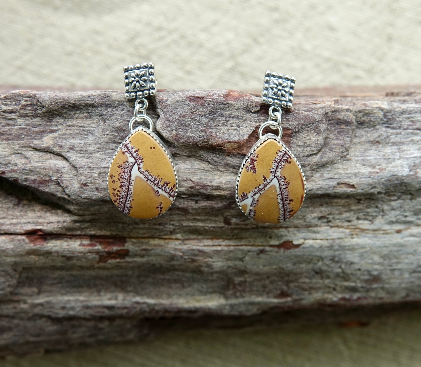 Senora Dendritic Rhyolite - Yellow - Dangle Studs