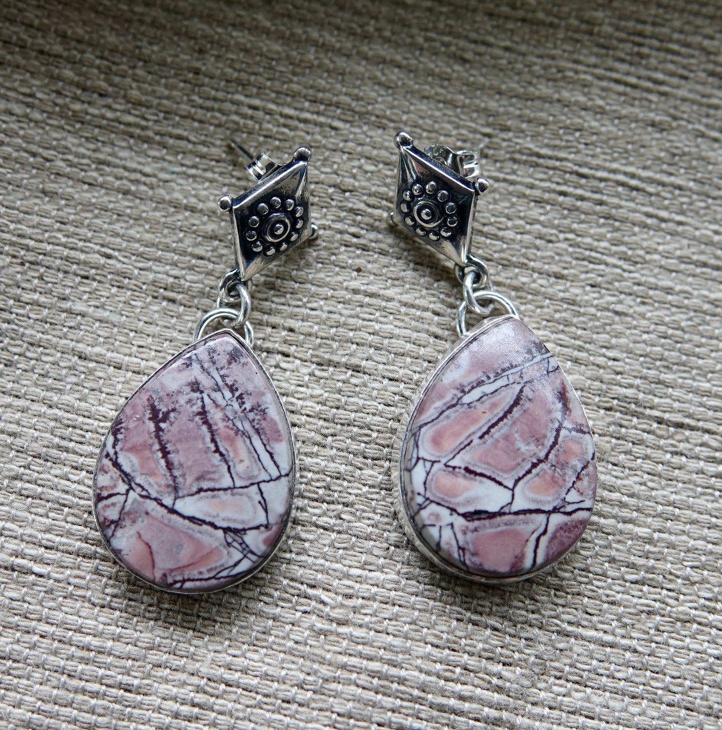Senora Dendritic Rhyolite - Pink - Dangle Studs