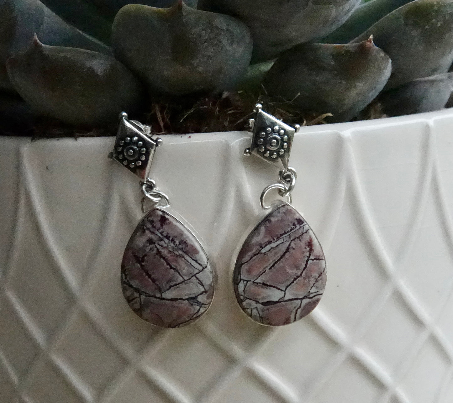 Senora Dendritic Rhyolite - Pink - Dangle Studs