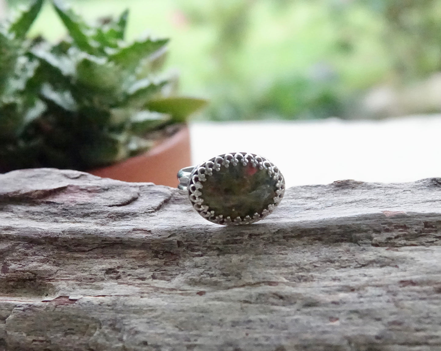 Unakite Ring - Oval - Size 8.5