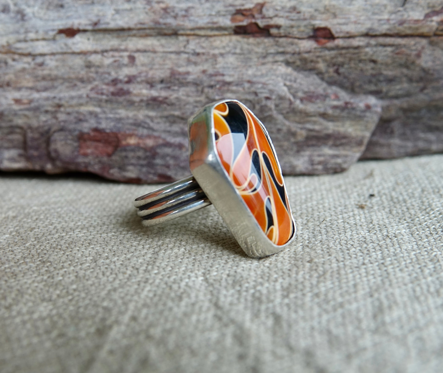 Flame Coffin Resin Stone Ring - Size 12.5