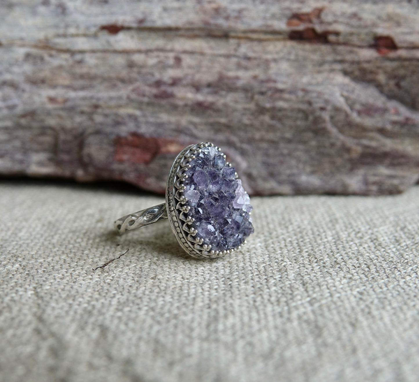 Chunky Amethyst Druzy Ring - Size 8.5
