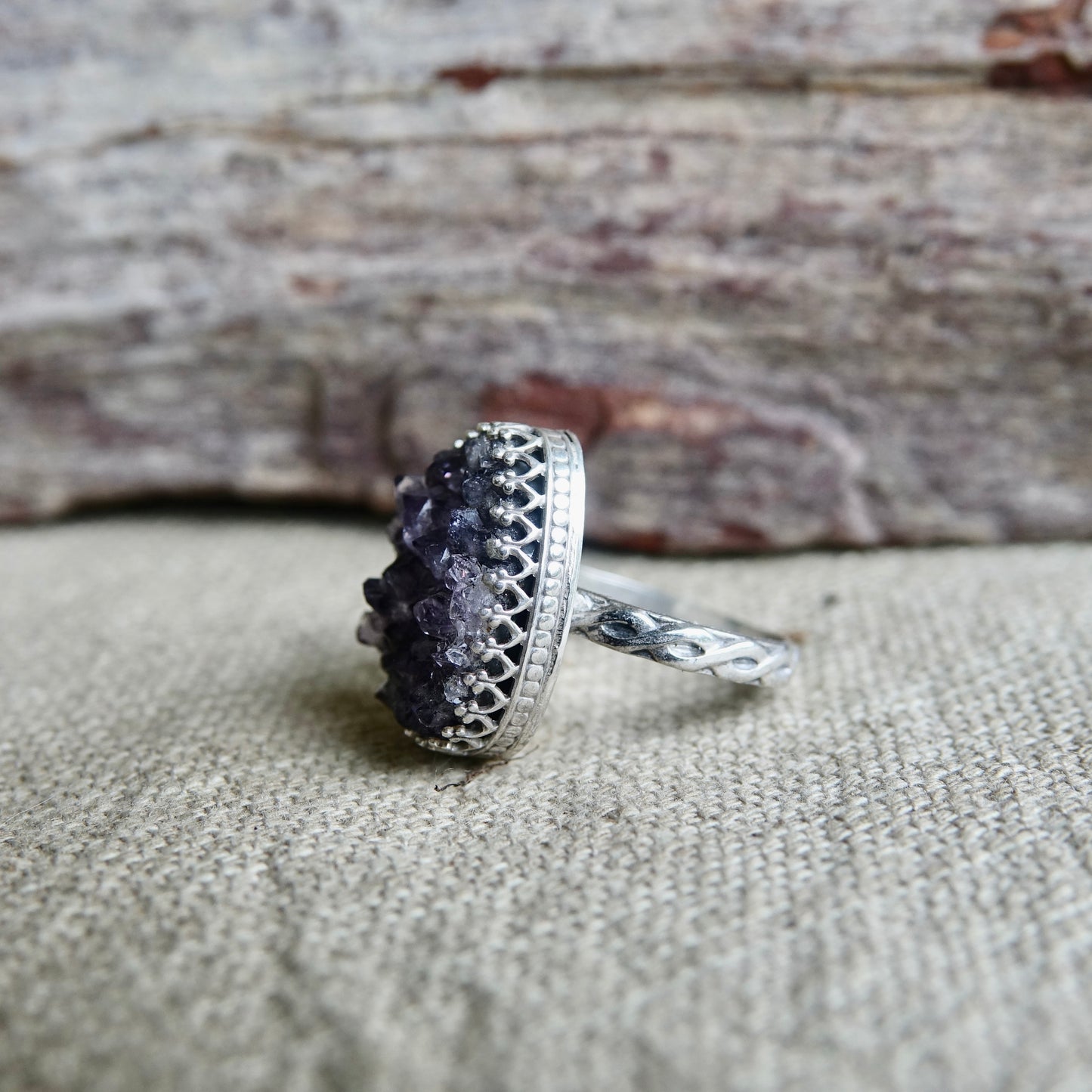 Chunky Amethyst Druzy Ring - Size 8.5