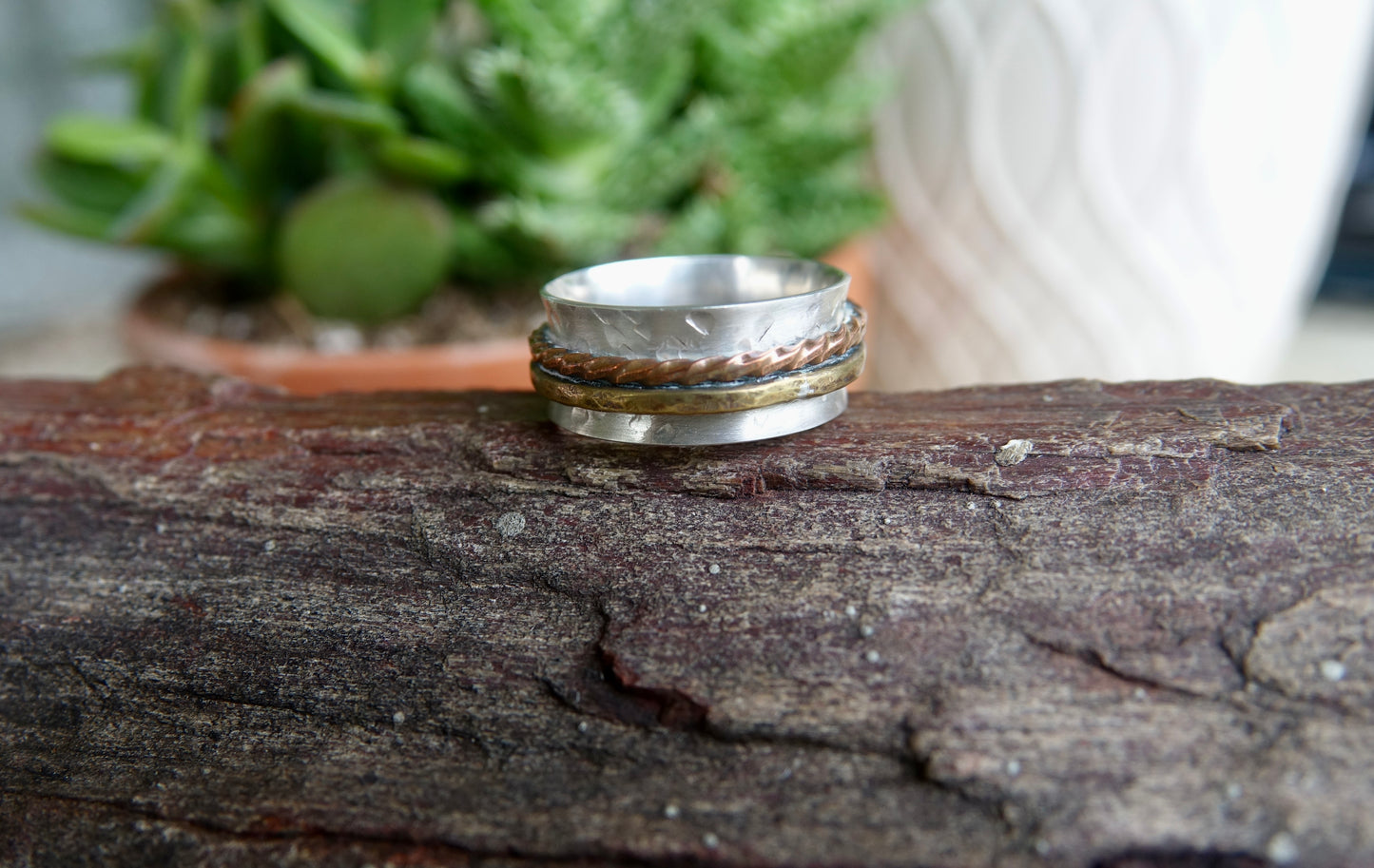 Silver Spinner Wide Band Ring - Size 12.25
