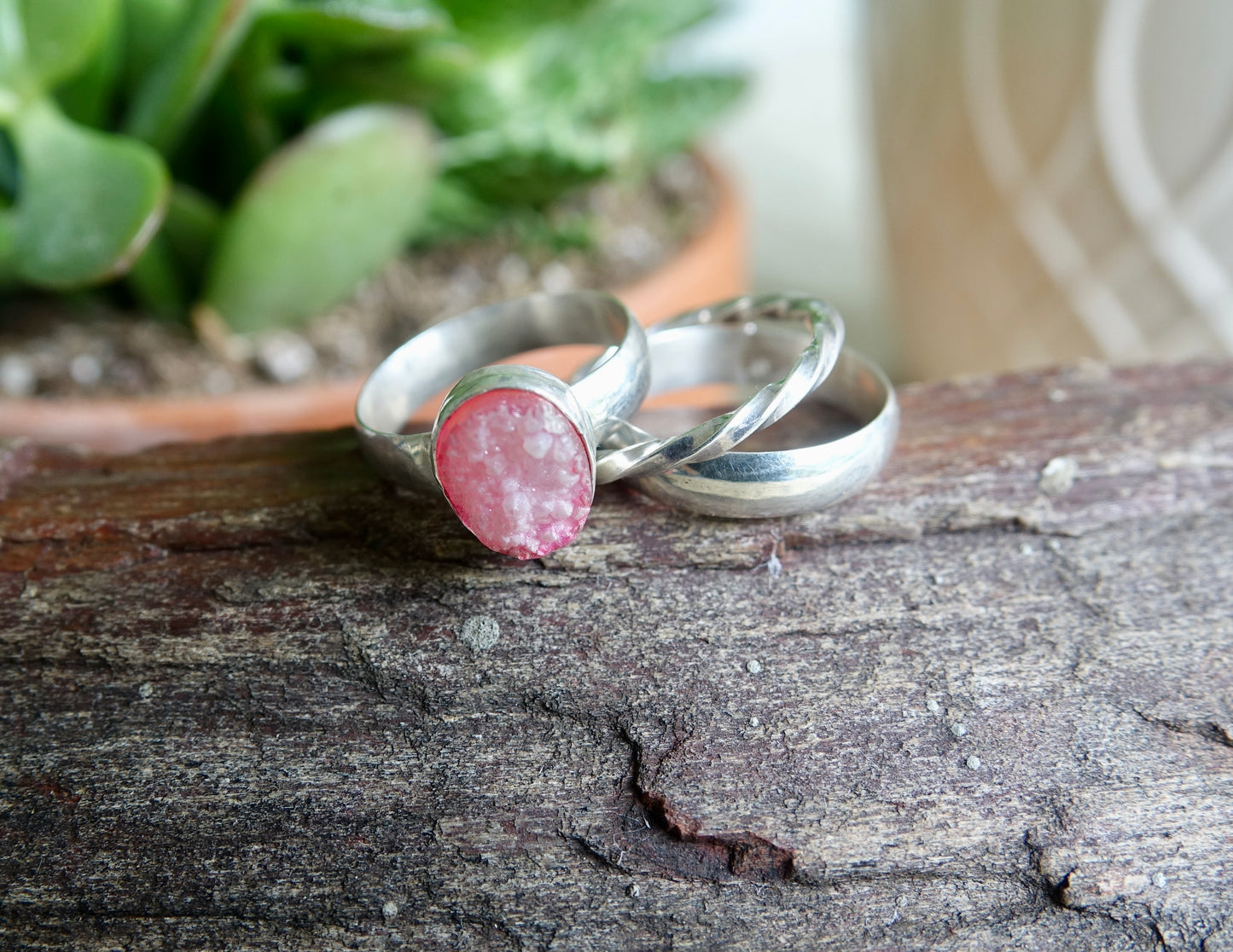 Pink Druzy Stacker Ring - Size 7