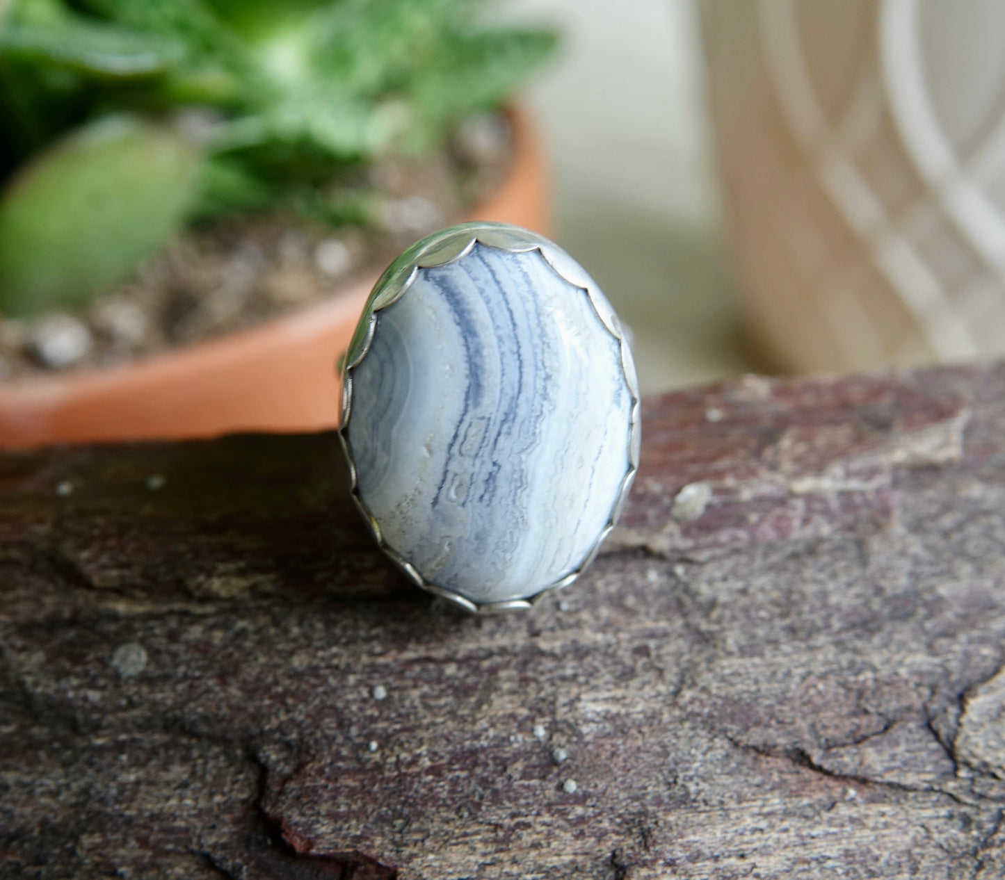 Blue Lace Agate Ring - Oval - Size 7