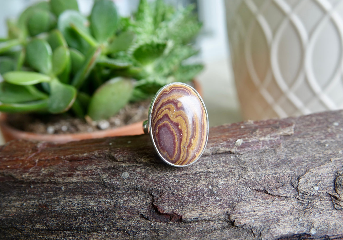 Rainbow Hickoryite Ring - Oval - Size 7.5