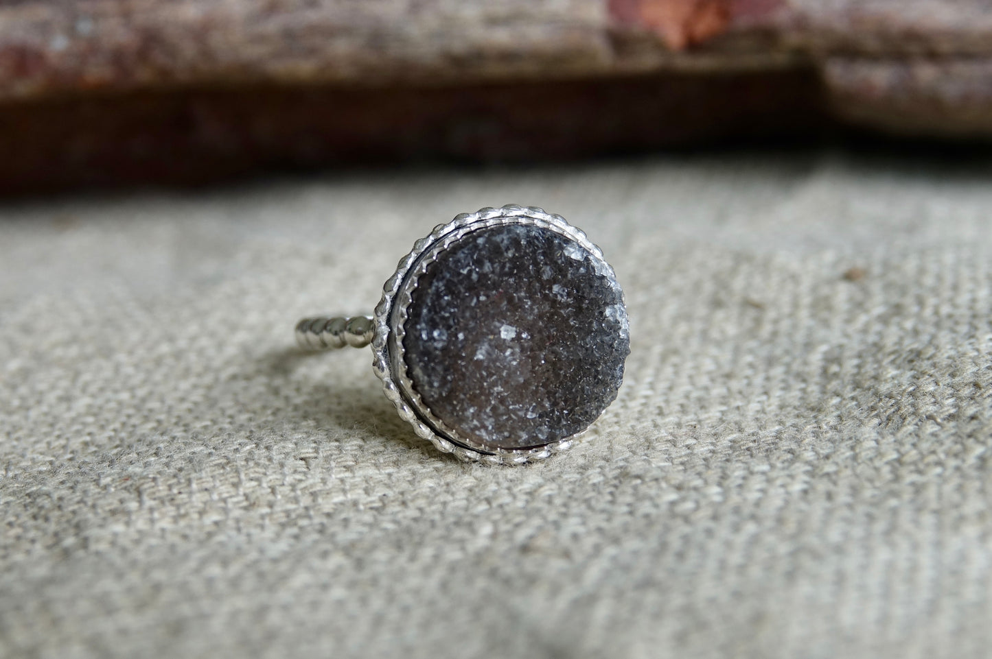 Black Druzy Ring - Round - Size 7.5
