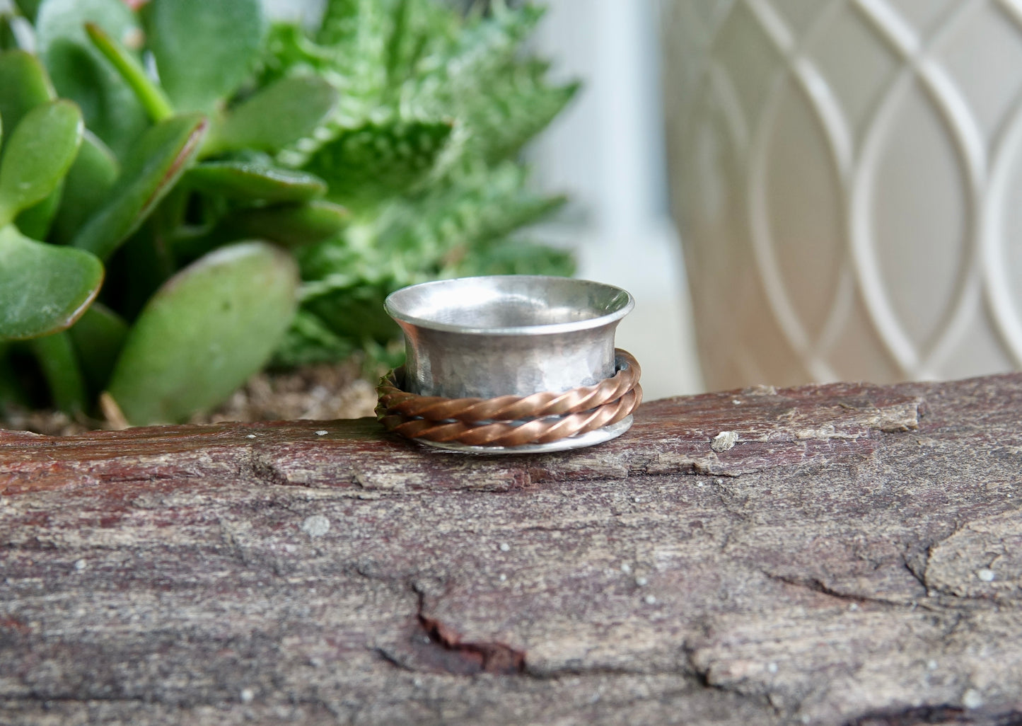 Silver Spinner Wide Band Ring - Size 7