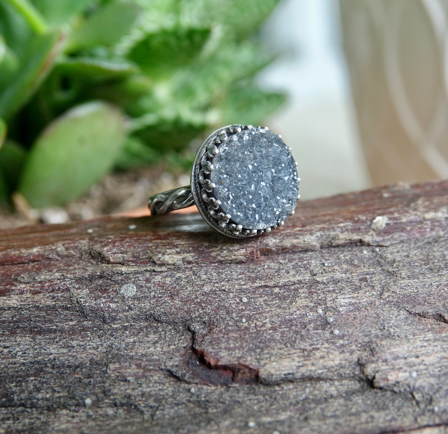 Black Druzy Ring - Round - Size 6
