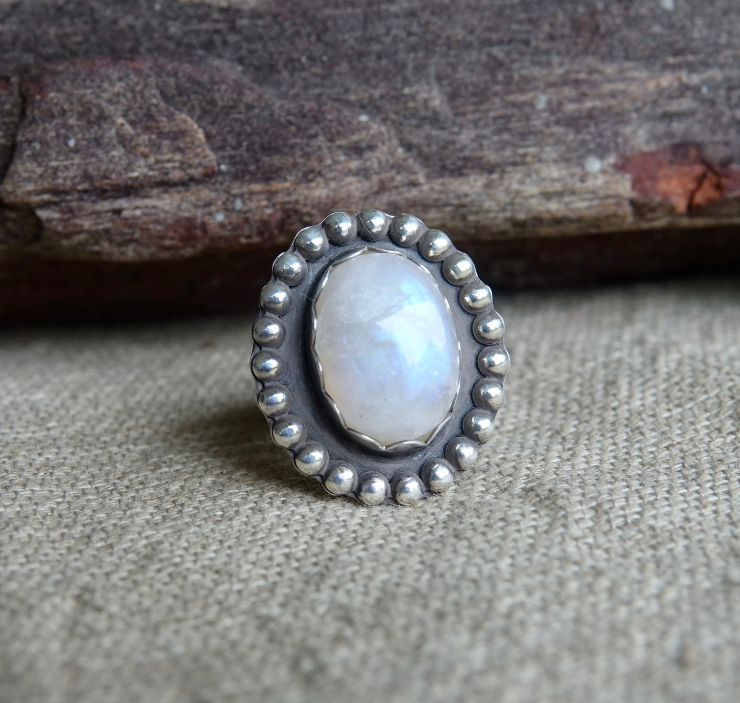 Rainbow Moonstone Ring - Oval - Size 5