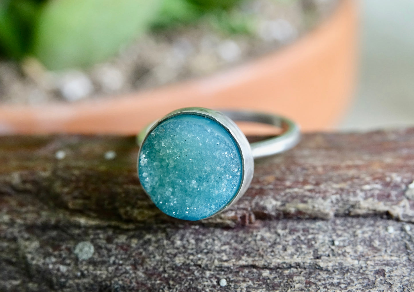 Blue Druzy Ring - Round - Size 6.5