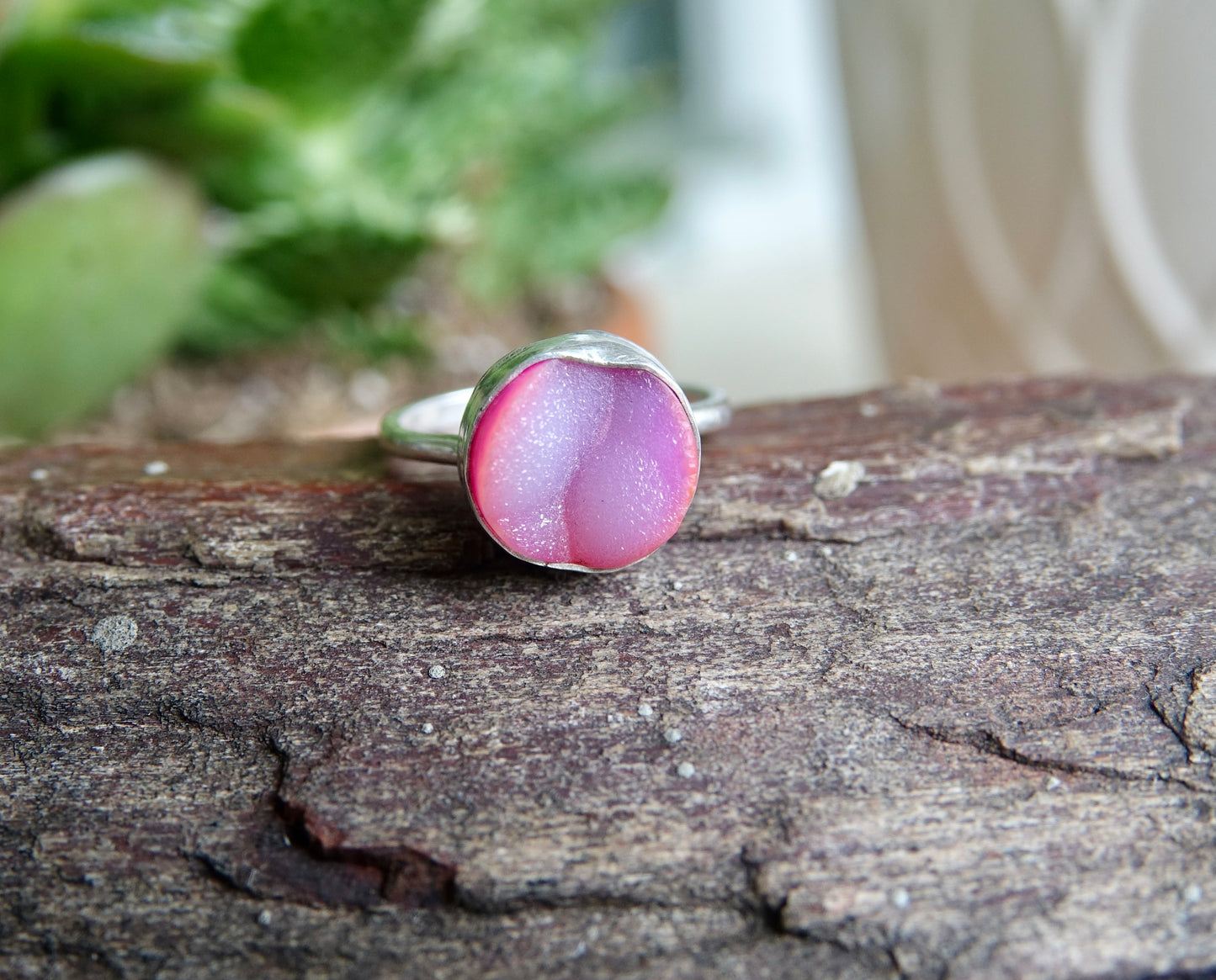 Light Pink Druzy Ring - Round - Size 6