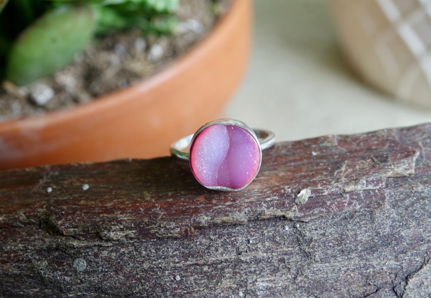 Light Pink Druzy Ring - Round - Size 6