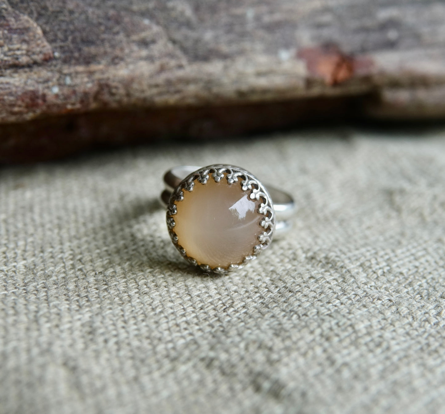 Peach Moonstone Ring - Round - Size 6.5