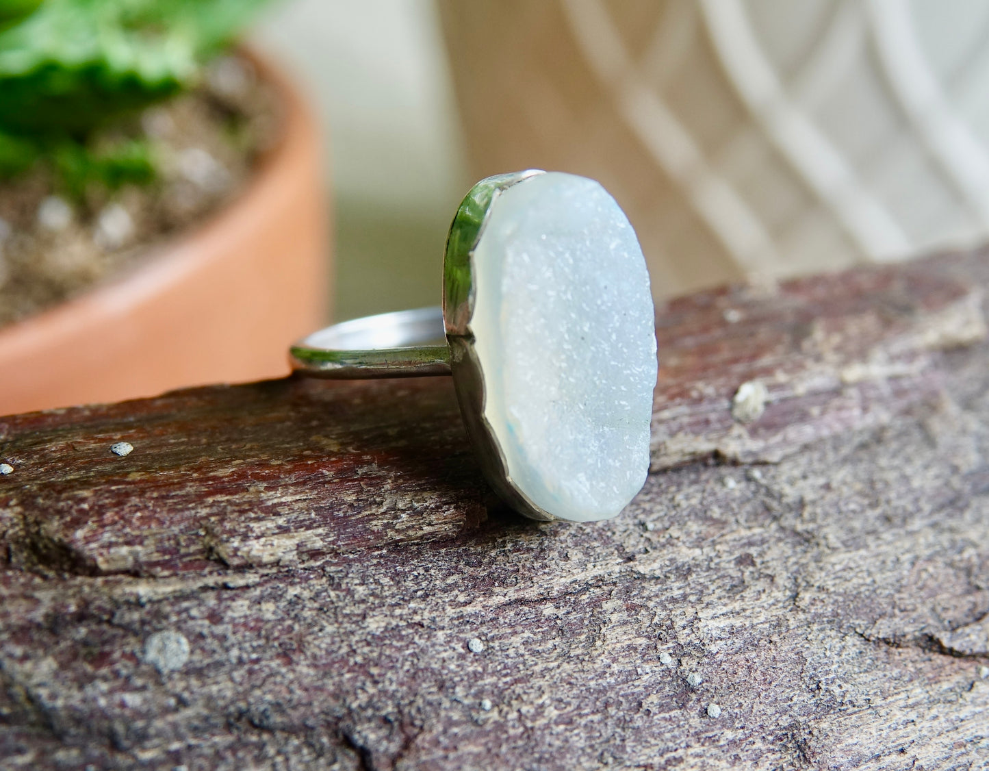 White Druzy Ring - Oval - Size 5.75